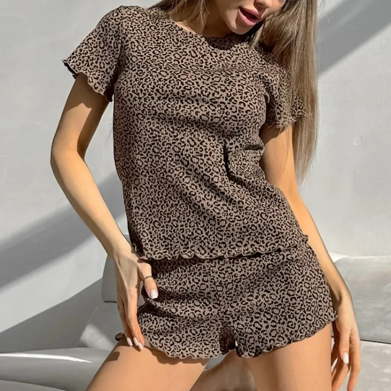 The Leopard Breeze | Leopard Print Short-Sleeve Top & Shorts Pajama Set made by Negative