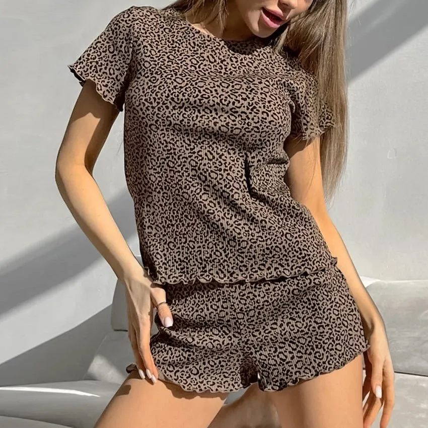 The Leopard Breeze | Leopard Print Short-Sleeve Top & Shorts Pajama Set sold by Negative