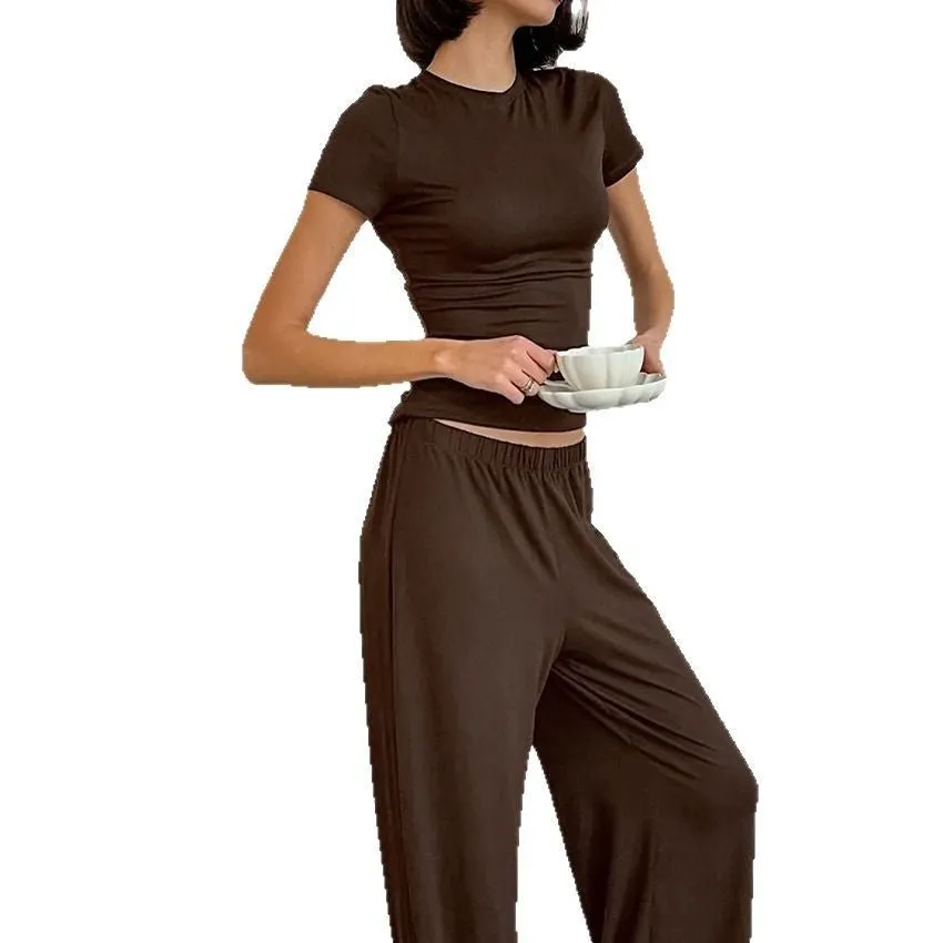 The Slim Cozy | Solid Color Round-Neck Short-Sleeve Top & Pants Pajama Set sold by Negative product image thumbnail 5