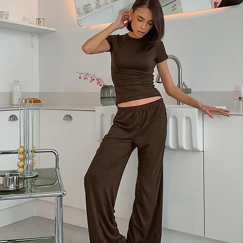 The Slim Cozy | Solid Color Round-Neck Short-Sleeve Top & Pants Pajama Set sold by Negative product image thumbnail 2