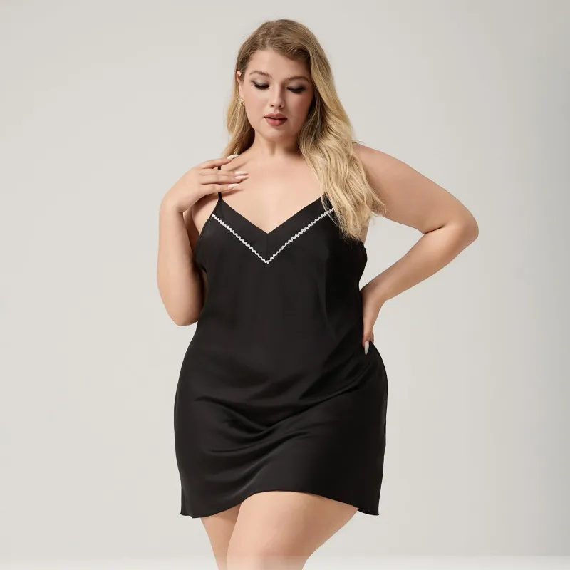 The Ice Silk Temptation | Black Strap V-Neck Mini Sleep Dress made by Negative