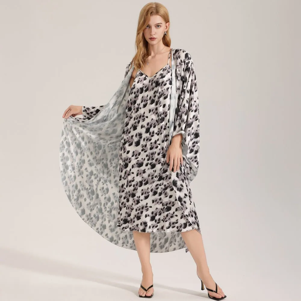 The Dot Elegance | Women's Printed Satin Suspender Chemise & Long Robe Two-Piece Set sold by Negative product image thumbnail 2