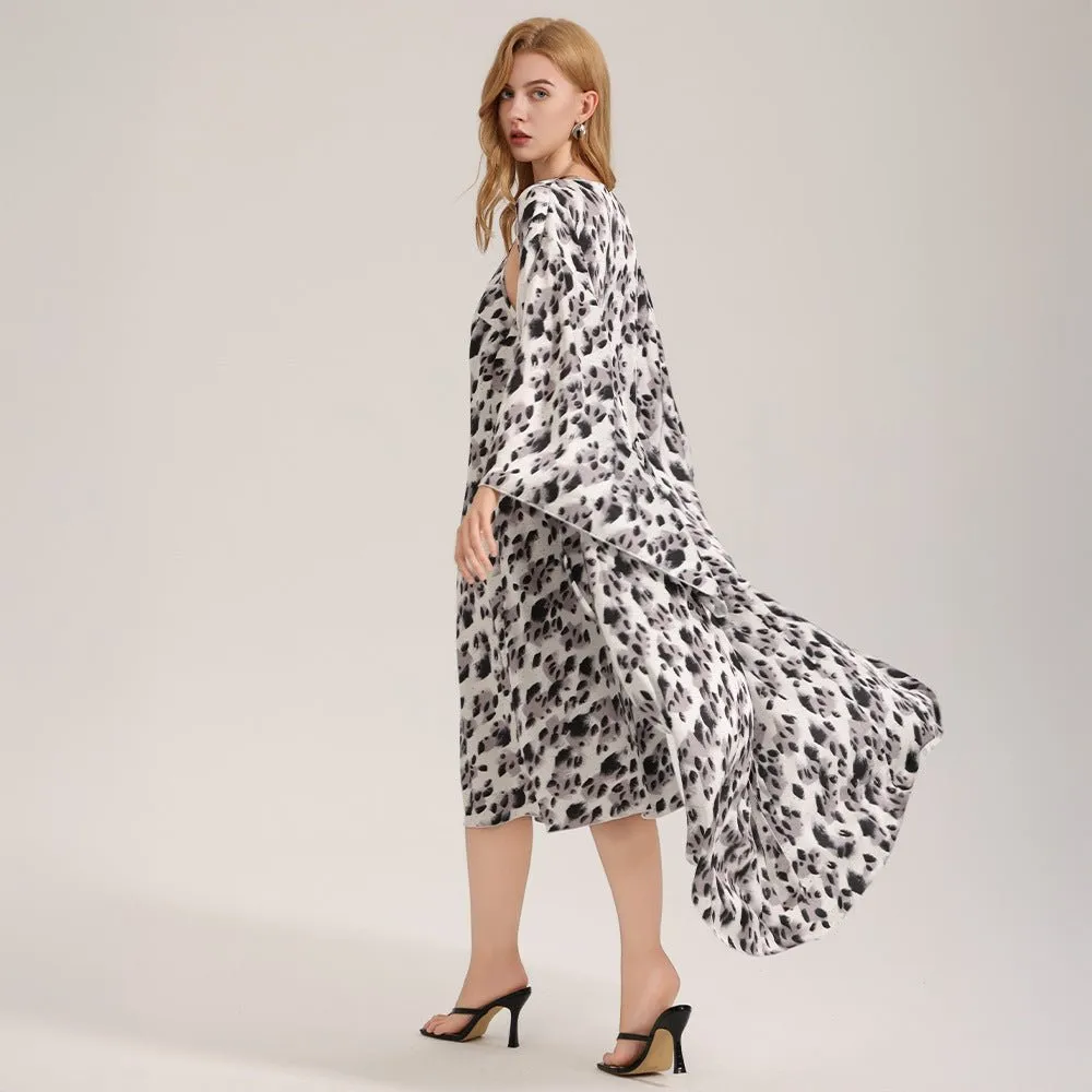 The Dot Elegance | Women's Printed Satin Suspender Chemise & Long Robe Two-Piece Set sold by Negative product image thumbnail 3