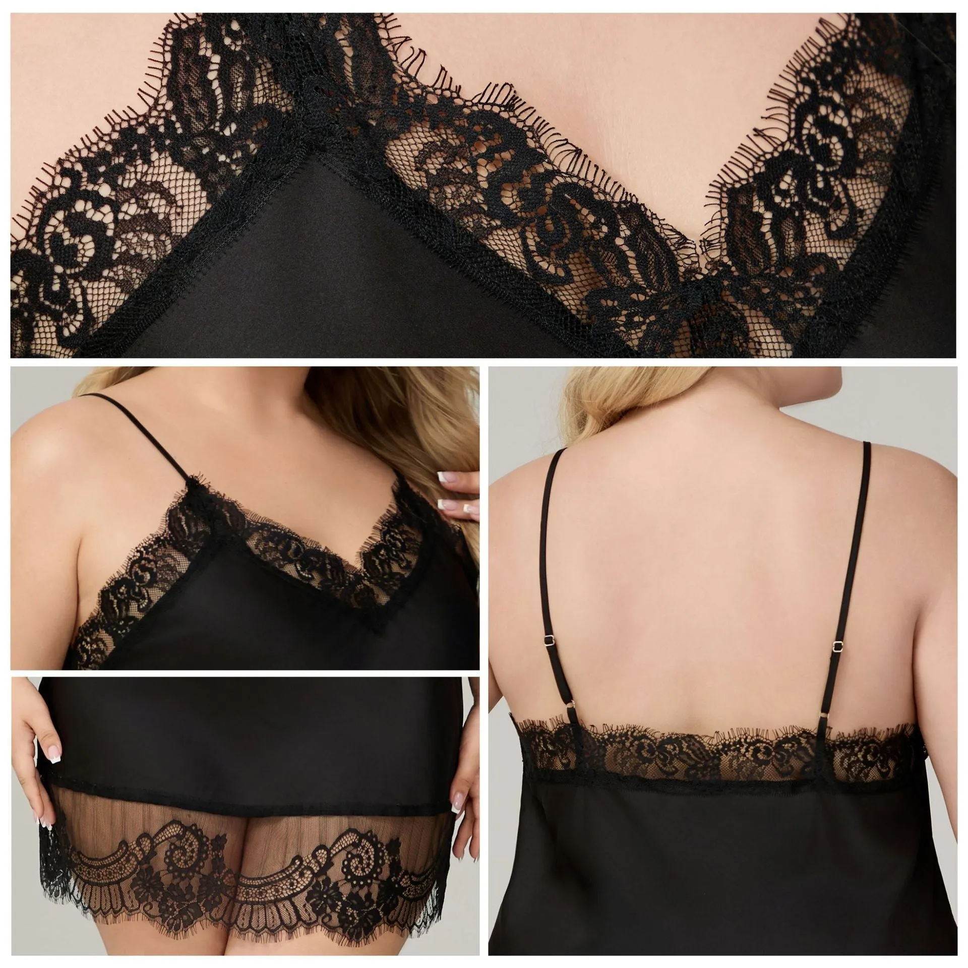The Lace Seduction | Black Lace Satin Strap Mini Sleep Dress sold by Negative product image thumbnail 4