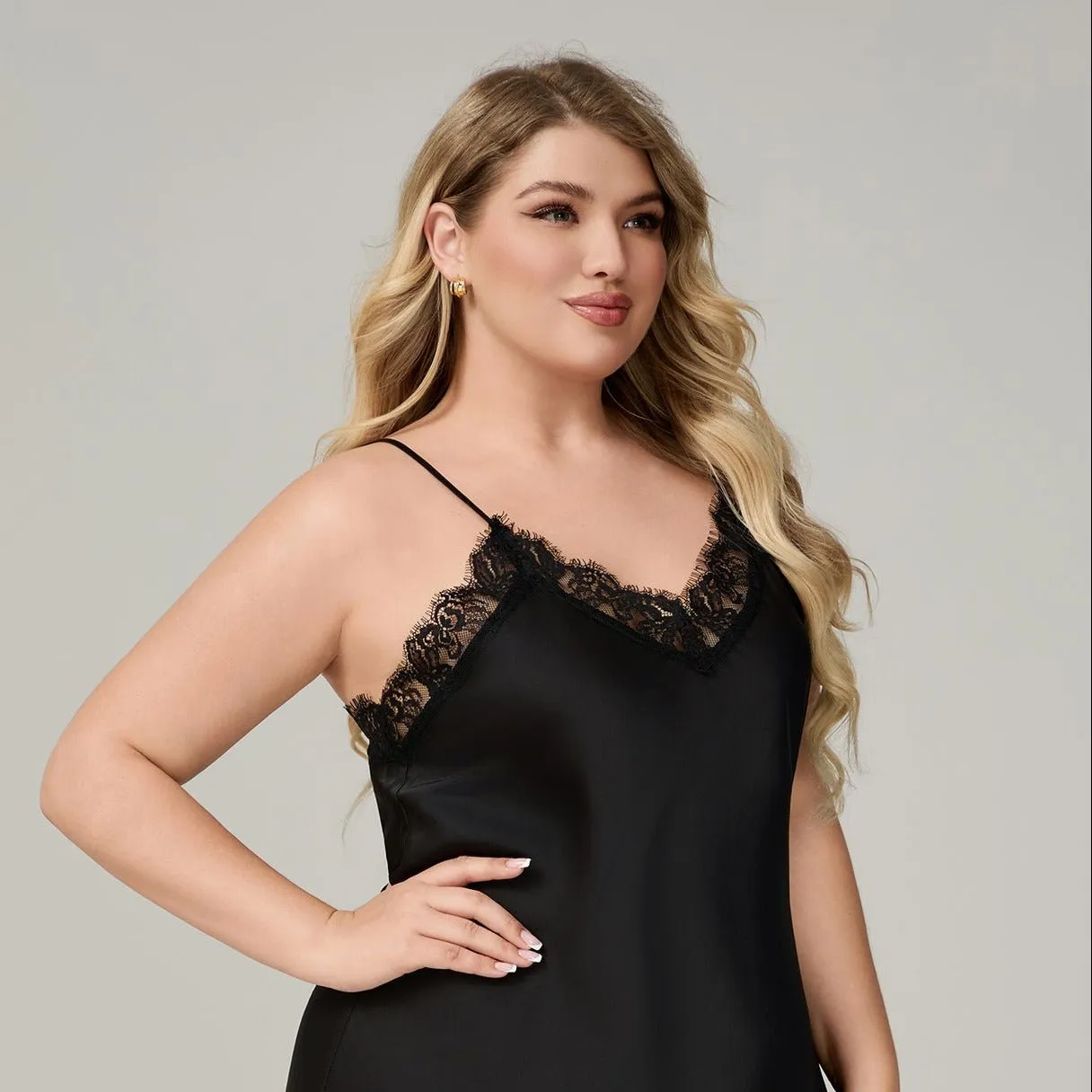 The Lace Seduction | Black Lace Satin Strap Mini Sleep Dress sold by Negative product image thumbnail 2