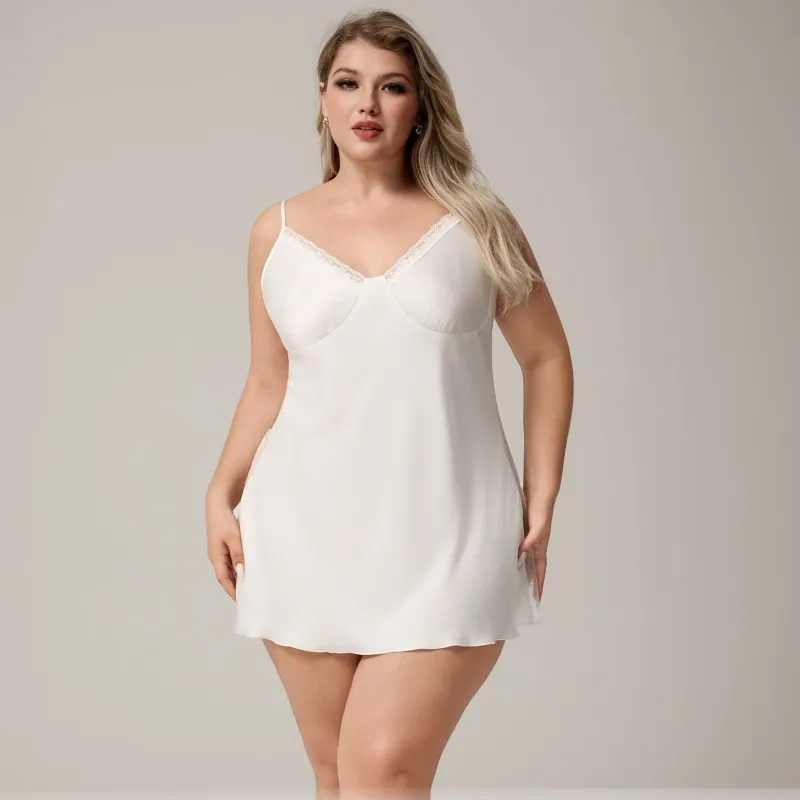 The Ice Silk Seduction | White Lace Strap Mini Sleep Dress made by Negative