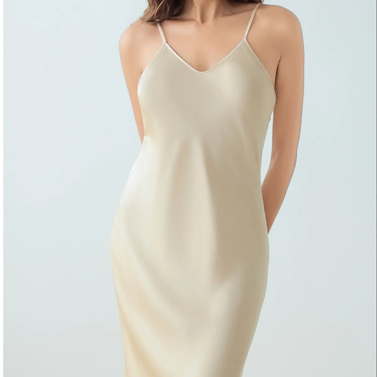 The Satin Elegance | Solid Color Long-Sleeve Slip Dress & Robe Two-Piece Set sold by Negative product image thumbnail 2