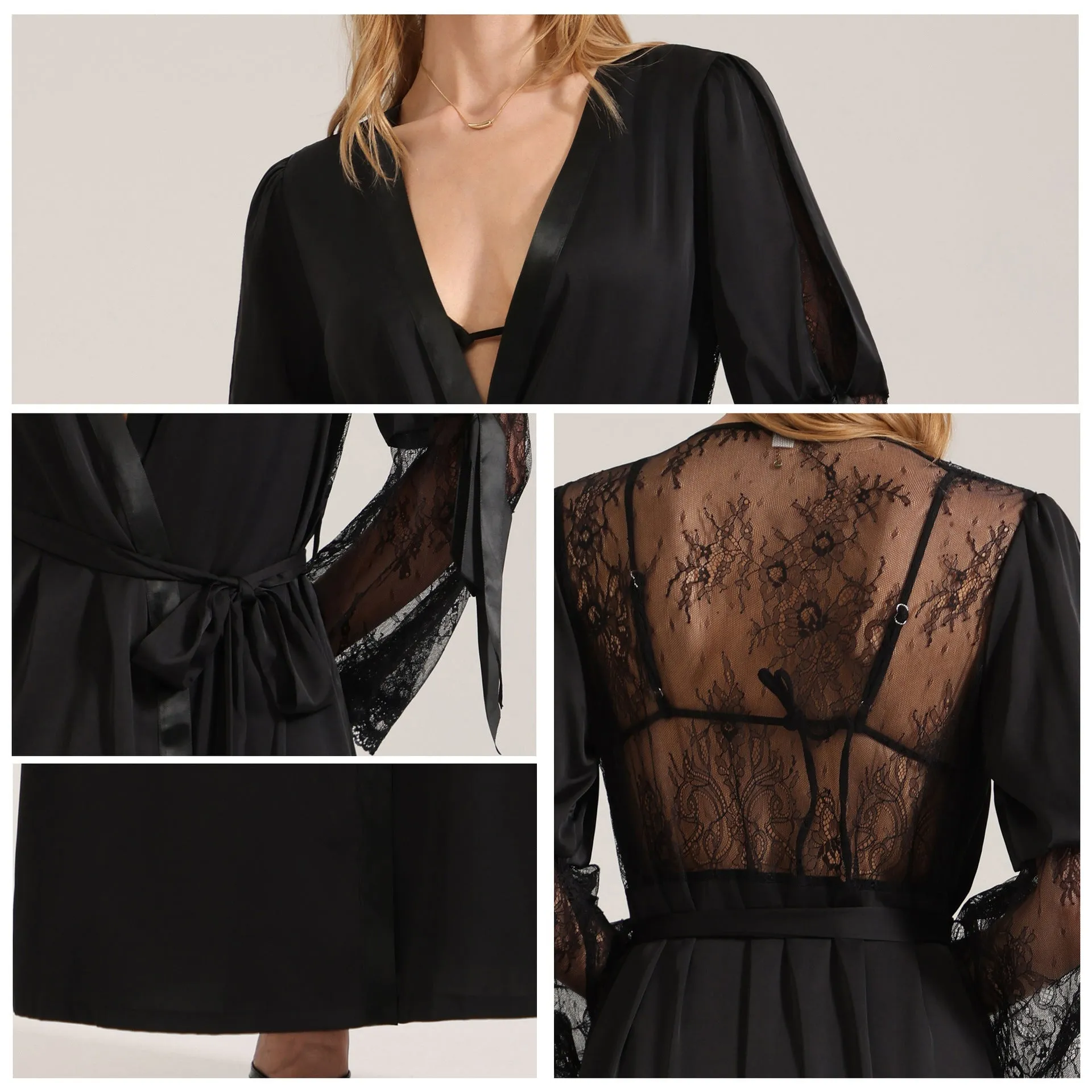 The Backless Seduction | Black Satin Long Backless Belted Robe sold by Negative product image thumbnail 3