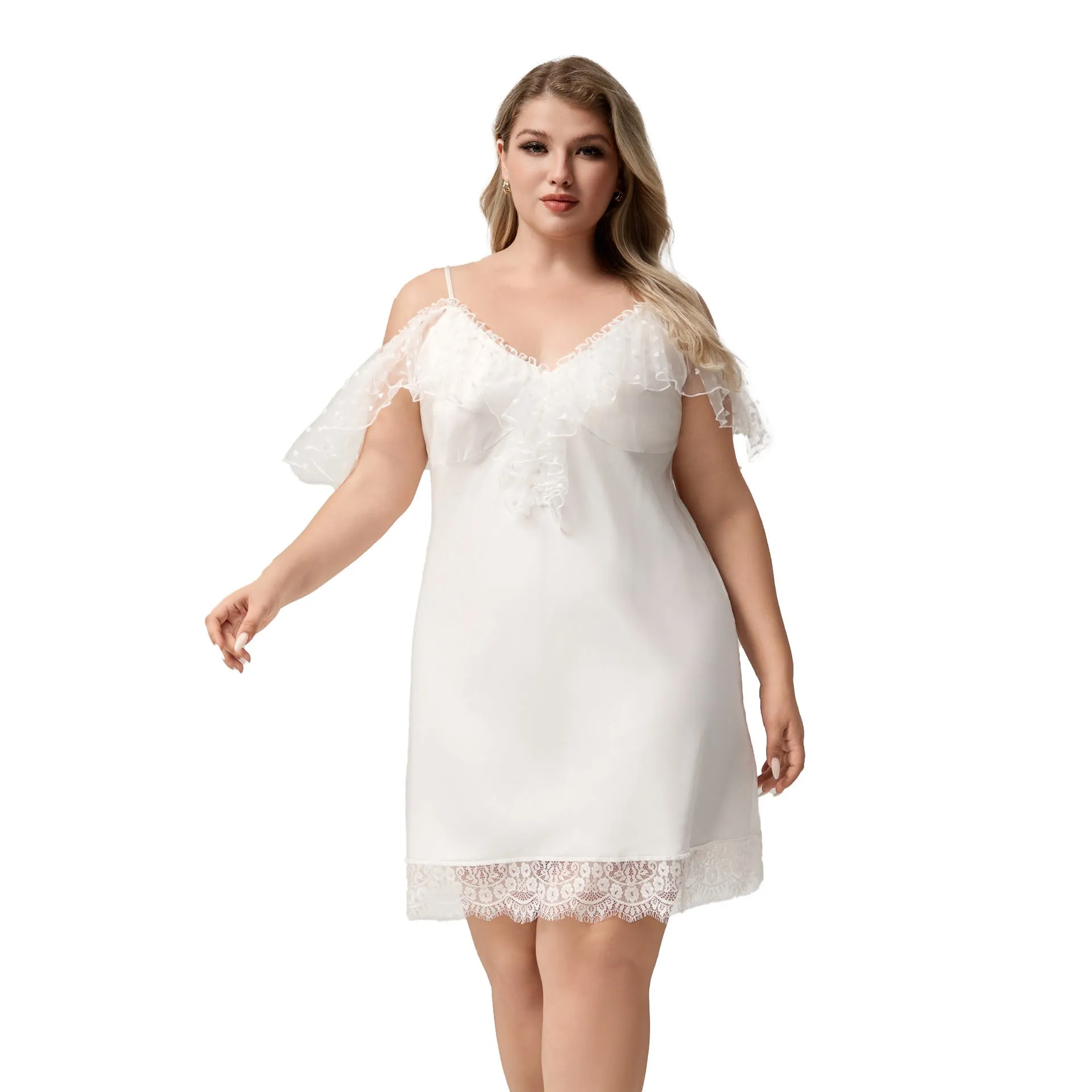 The Ice Silk Allure | White Lace Strap Mini Sleep Dress sold by Negative product image thumbnail 5
