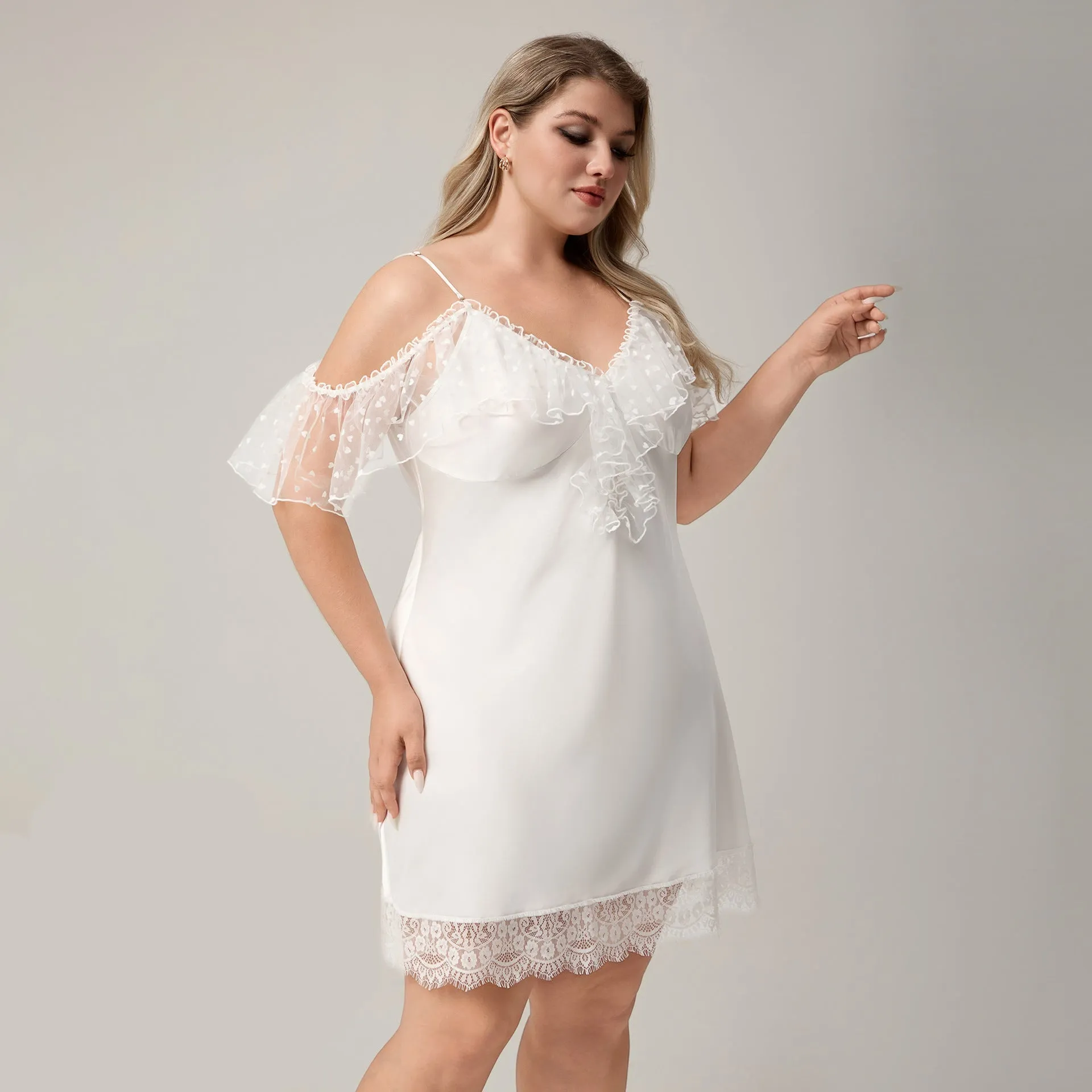 The Ice Silk Allure | White Lace Strap Mini Sleep Dress sold by Negative product image thumbnail 2