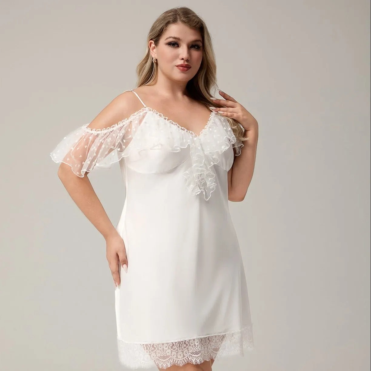 The Ice Silk Allure | White Lace Strap Mini Sleep Dress sold by Negative product image thumbnail 3