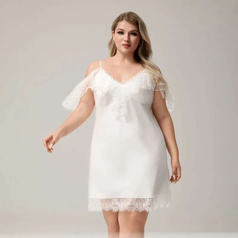 The Ice Silk Allure | White Lace Strap Mini Sleep Dress made by Negative