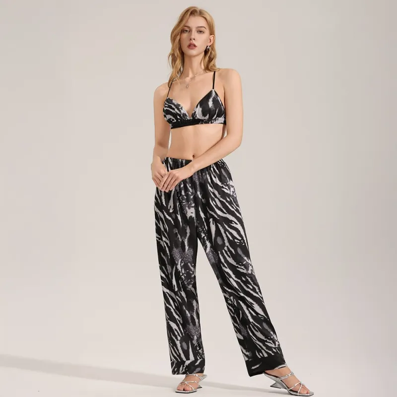 The Wild Silk | Leopard Print Satin Cami & Long Pants Sleep Set made by Negative