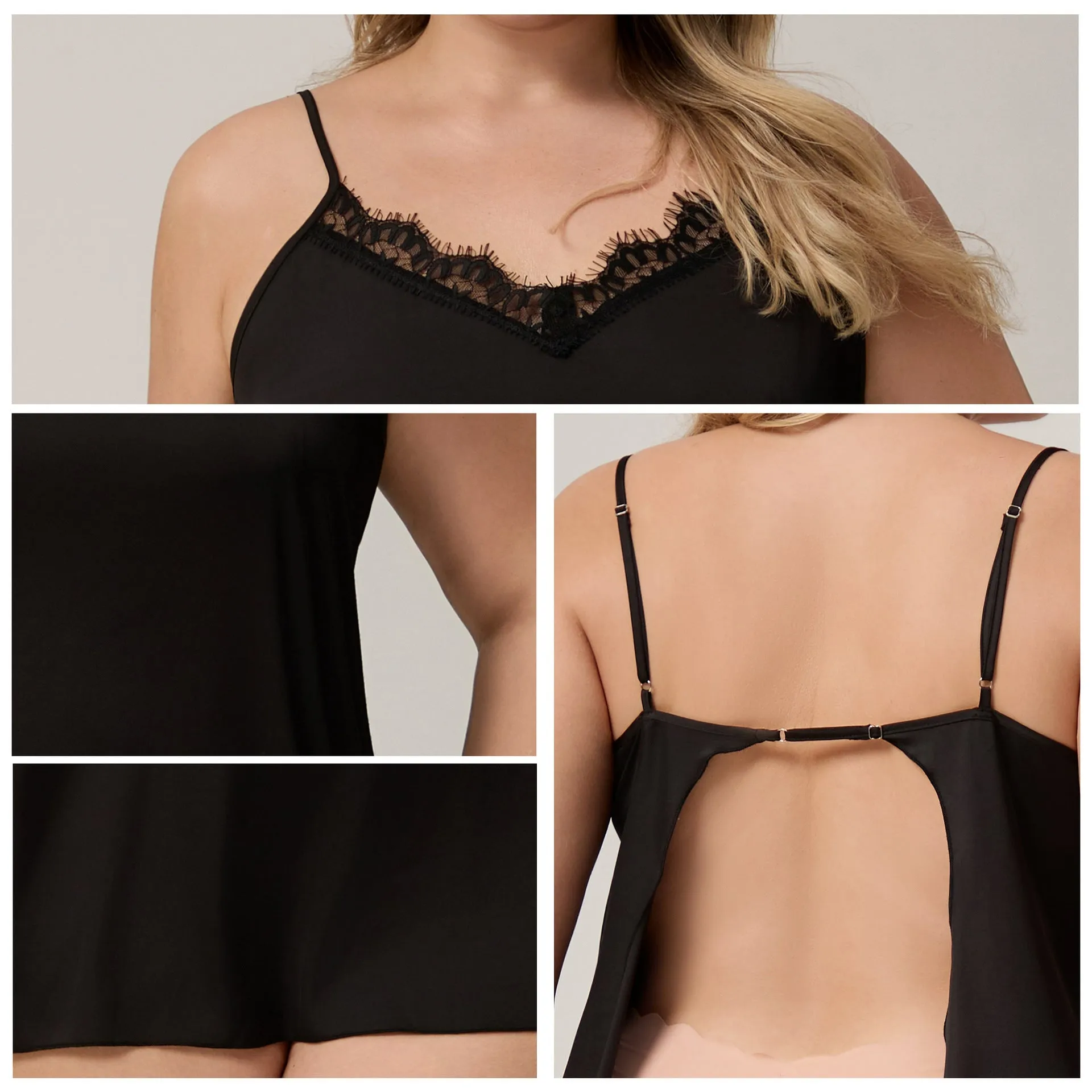 The Noir Desire | Women's Plus-Size Ice Silk Satin Suspender Chemise Nightdress sold by Negative product image thumbnail 2