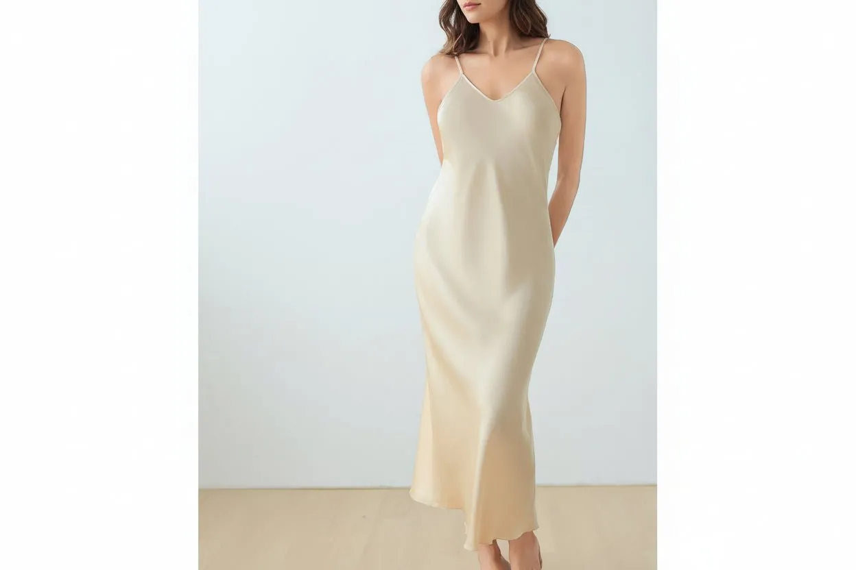 The Champagne Luxe | Women's Satin Suspender Chemise & Long Robe Two-Piece Set sold by Negative product image thumbnail 2