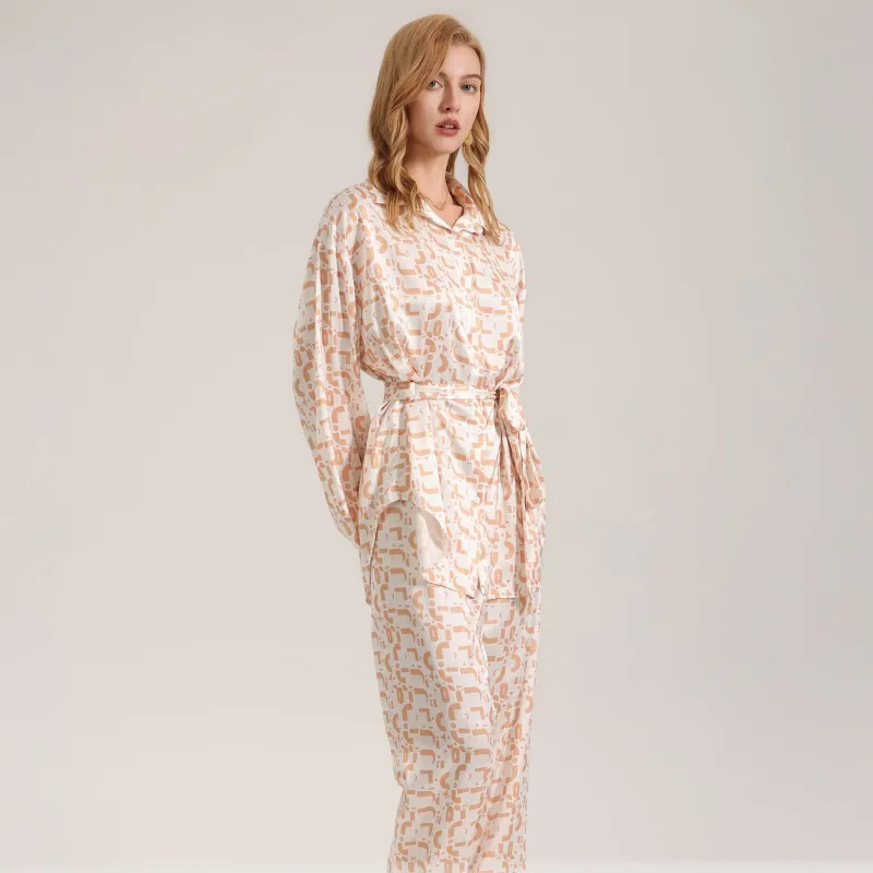 The Floral Luxe | Women's Printed Satin Long-Sleeve Top & Long Pants Pajama Set made by Negative