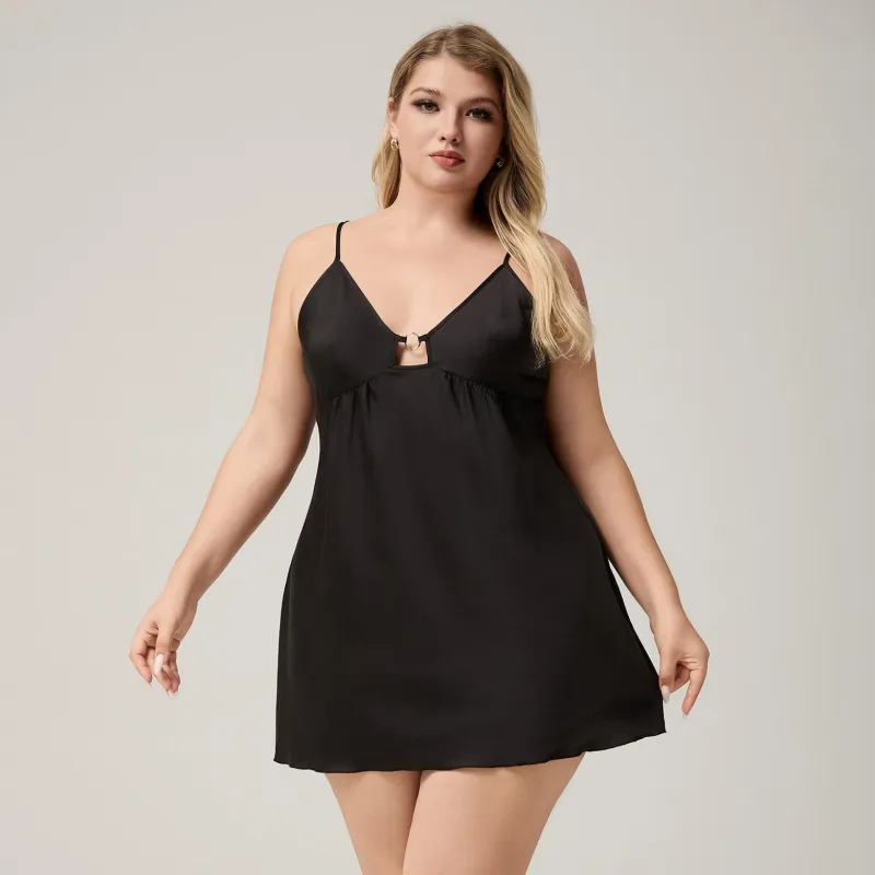 The Noir Desire | Women's Plus-Size Satin Suspender Chemise Nightdress made by Negative