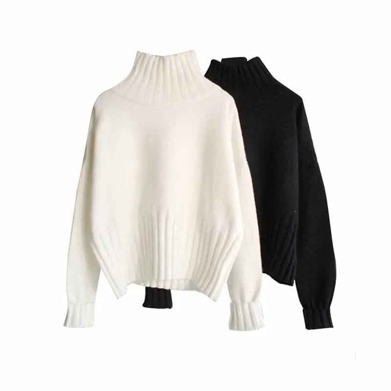 Women’s Thick High Neck Knit Sweater | Elegant Slim Fit Pullover Top – Black & White | Autumn Winter Commuter Style FD sold by Negative product image thumbnail 5