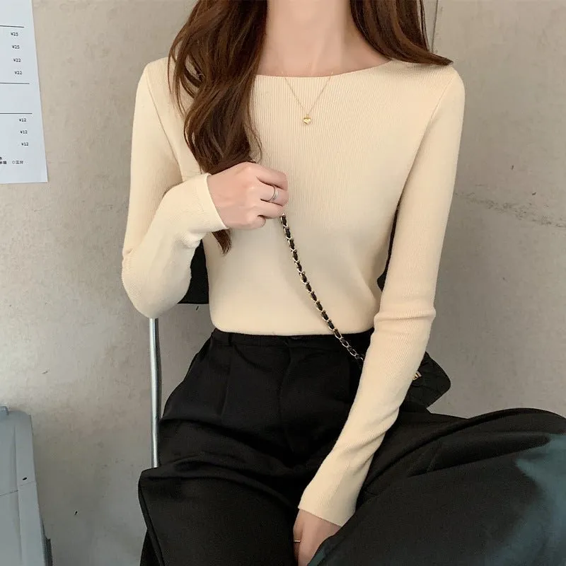 Women's Elegant Slim Fit Pullover Sweater – One-Word Collar, Long Sleeve FD sold by Negative product image thumbnail 3