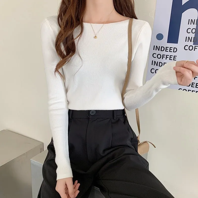 Women's Elegant Slim Fit Pullover Sweater – One-Word Collar, Long Sleeve FD sold by Negative product image thumbnail 4