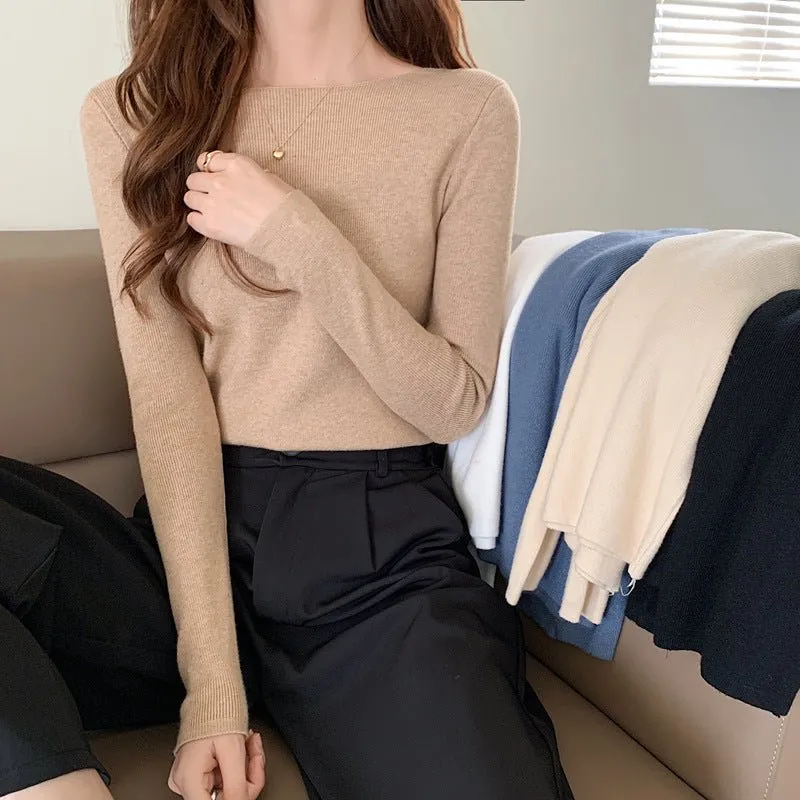 Women's Elegant Slim Fit Pullover Sweater – One-Word Collar, Long Sleeve FD sold by Negative