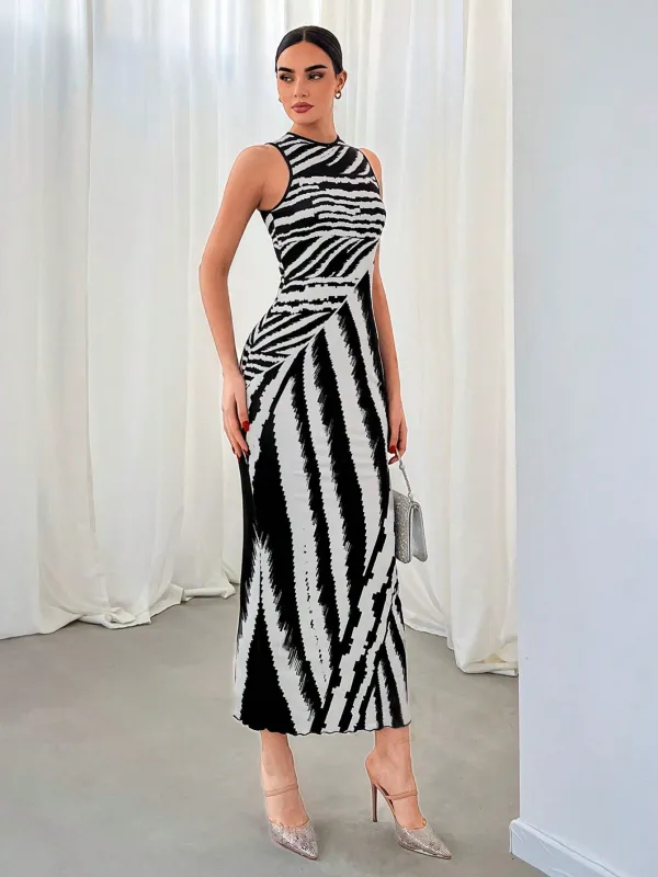 High Street Zebra Print Sleeveless Dress For Commuting FD made by Negative