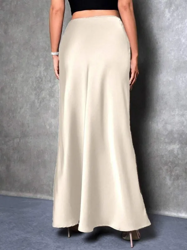 satin skirt spring and summer new simple imitation silk long skirt women's clothing FD made by Negative