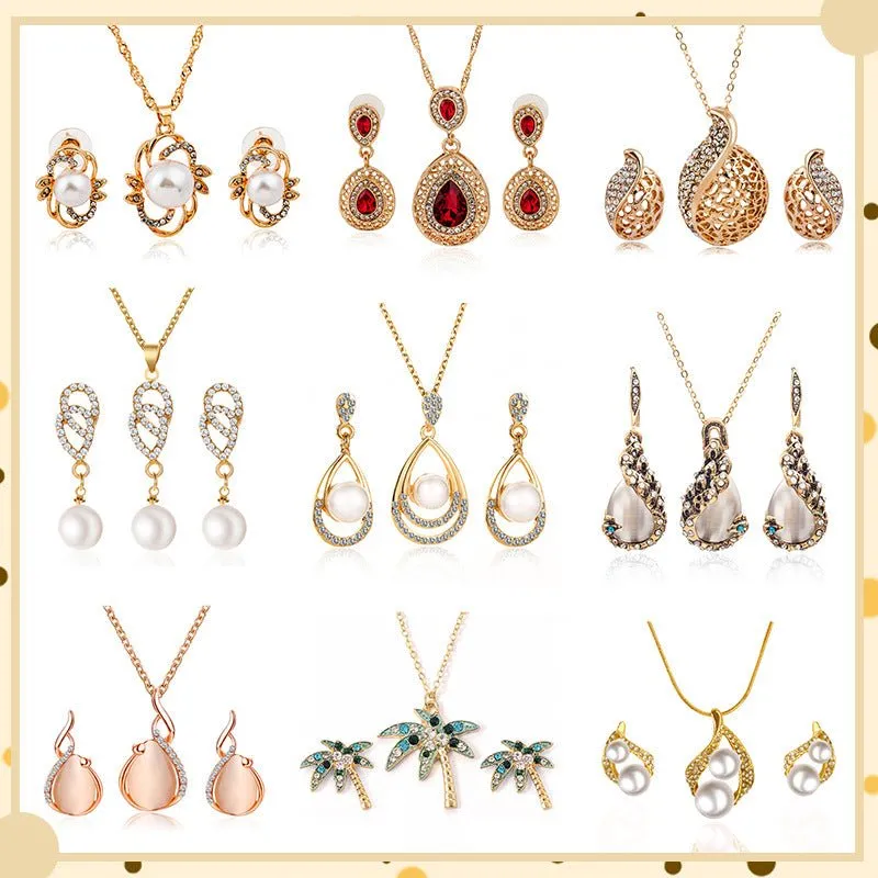 Fashionable and popular jewelry set, elegant diamond zircon necklace, earrings and ring combination set, bridal party accessories FD made by Negative