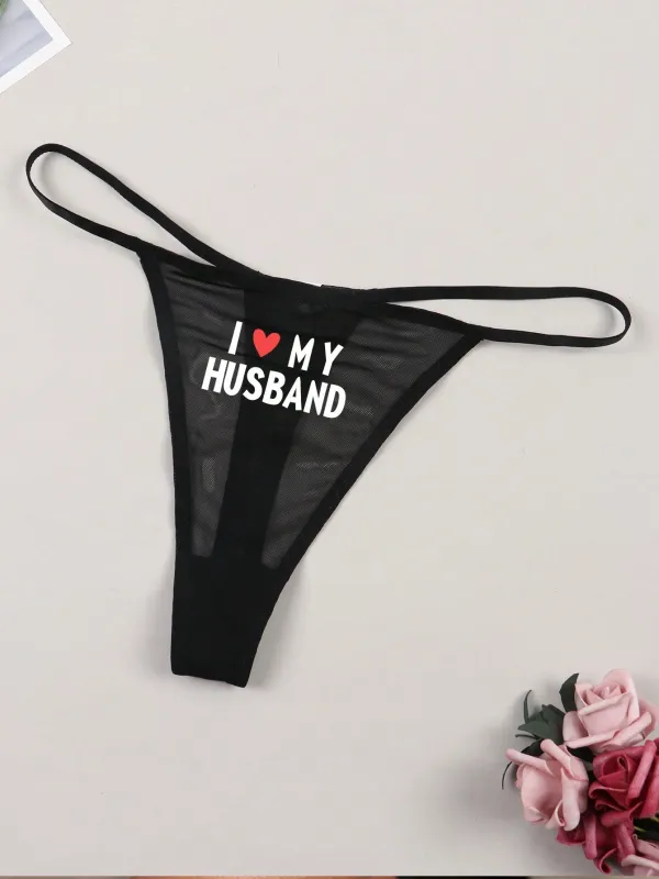 Women's Sxy Mesh Breathable Thong Underwear With Slogan Print FD made by Negative