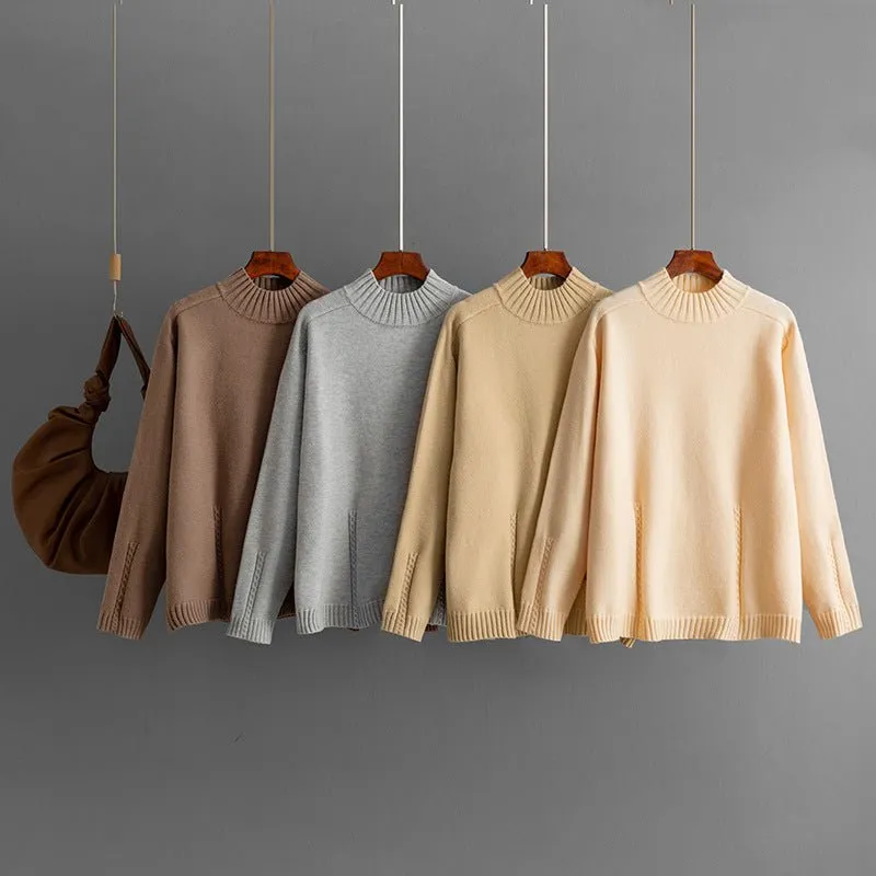The Refined Cozy | Solid Color Semi-Turtleneck Loose Knit Sweater made by Negative
