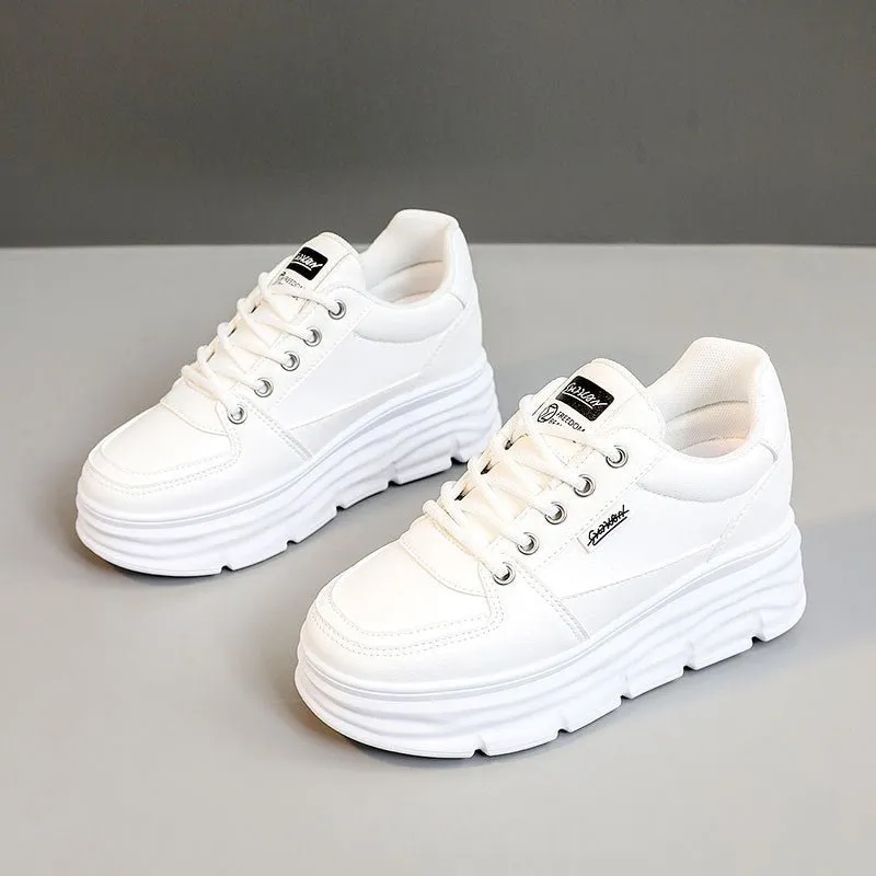 The Clean Elevation | Women's White Heightened Thick-Bottom Sneakers FD made by Negative