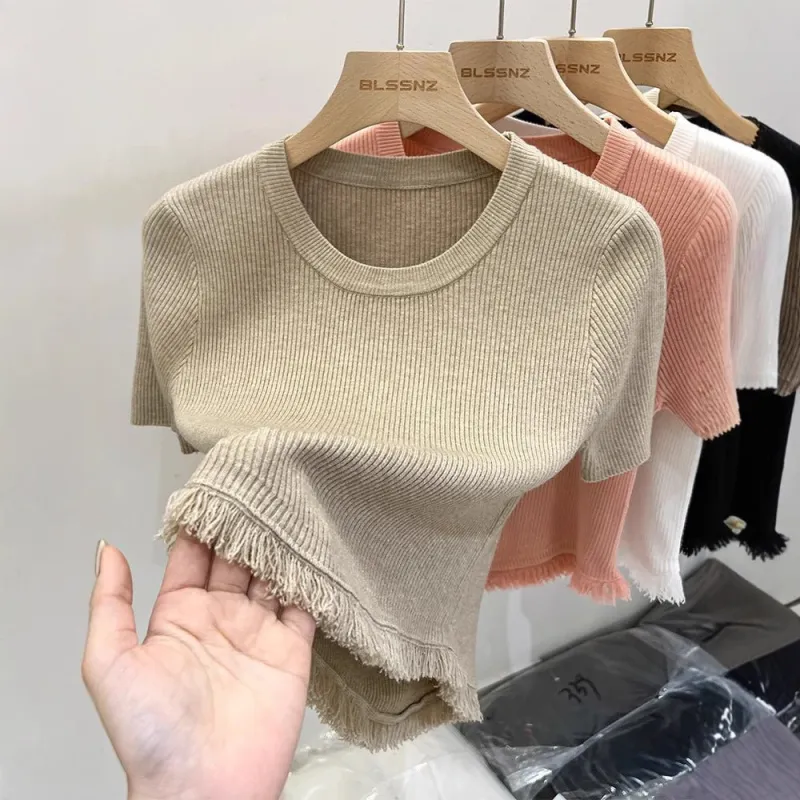 Women’s Bingshuang Silk Tassel T-Shirt – Sweet & Spicy Slim Fit Top made by Negative