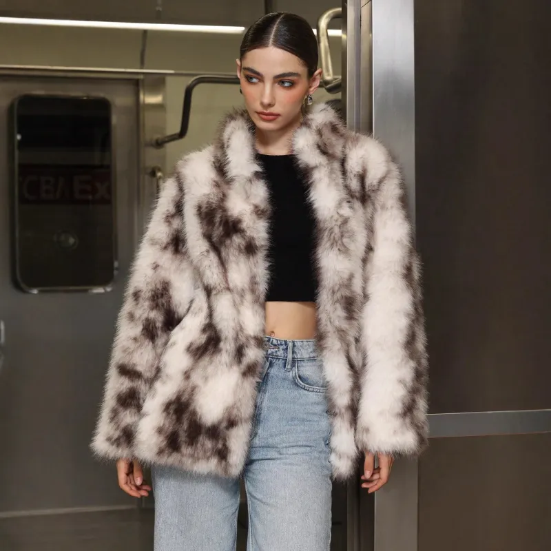 Cozy Chic | Black & White Faux Fur Semi-Turtleneck Jacket with Pockets made by Negative