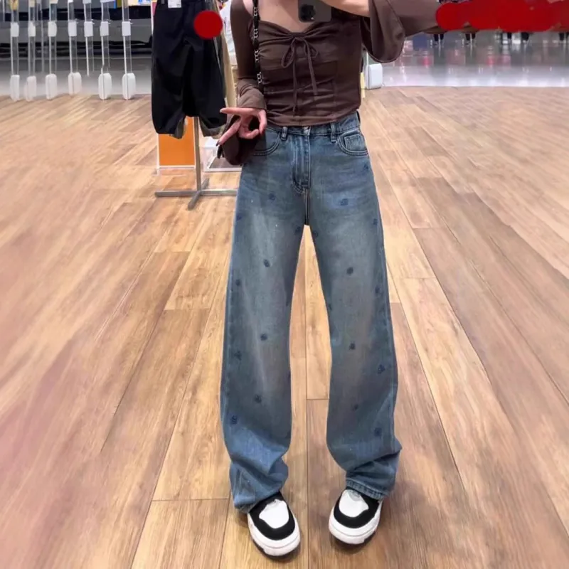 Blue Women’s High-Waist Wide-Leg Denim Jeans – Minimalist Japanese & Korean Casual Style with Pocket Detail | Spring 2025 Collection made by Negative