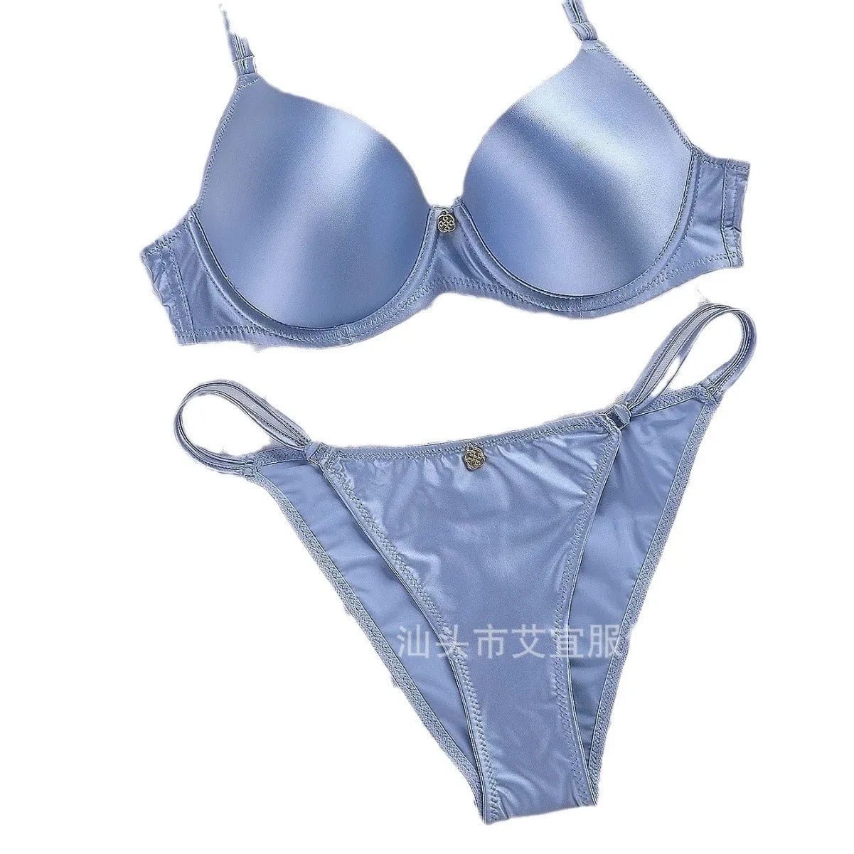 Ocean Whisper | Glossy Satin Sea Blue Bra Set sold by Negative product image thumbnail 5