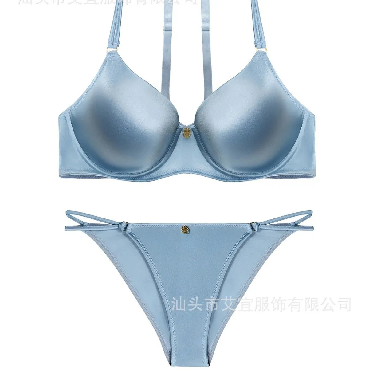 Ocean Whisper | Glossy Satin Sea Blue Bra Set sold by Negative product image thumbnail 3