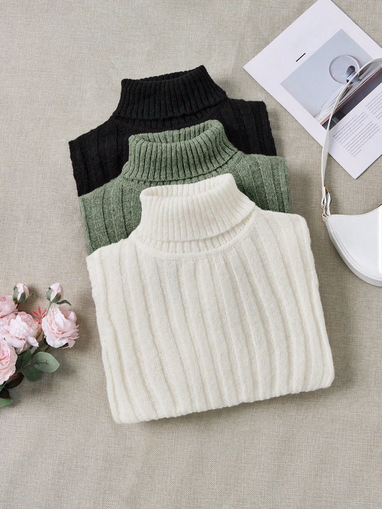 LUNE 3pcs/Set Turtleneck Ribbed Fashionable All-Match Pullover Sweaters For Women sold by Negative product image thumbnail 3