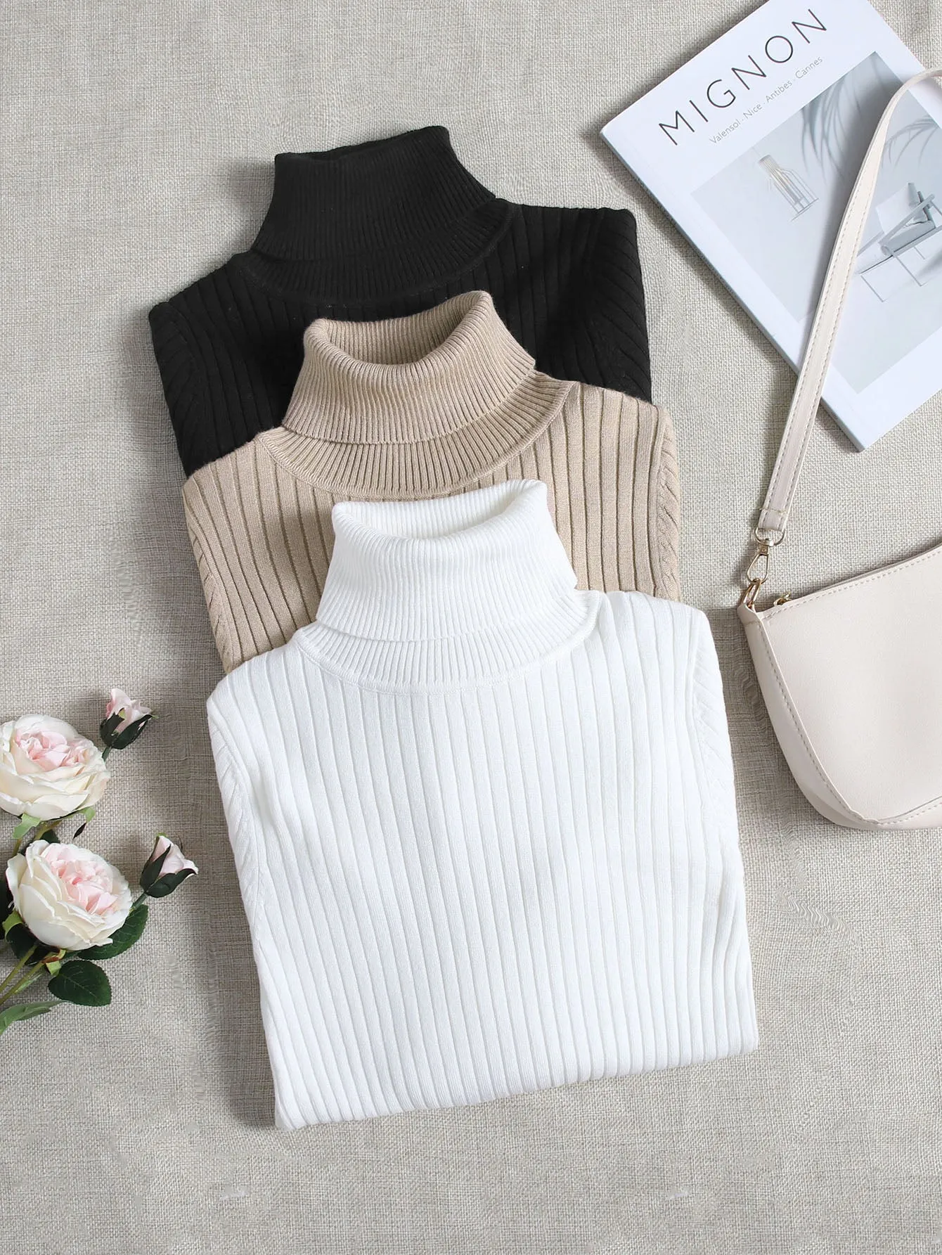 LUNE 3pcs/Set Turtleneck Ribbed Fashionable All-Match Pullover Sweaters For Women sold by Negative product image thumbnail 4