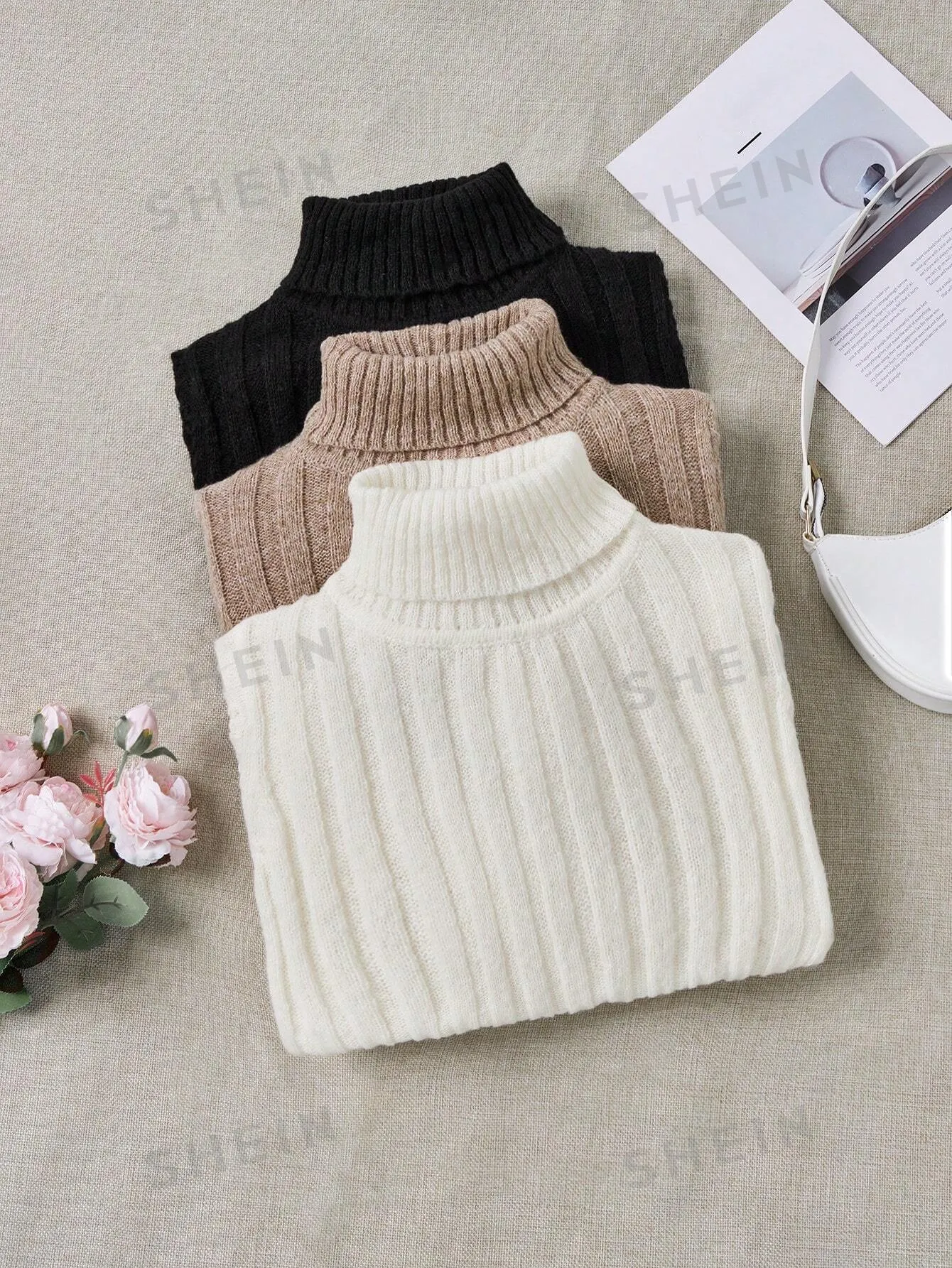 LUNE 3pcs/Set Turtleneck Ribbed Fashionable All-Match Pullover Sweaters For Women sold by Negative product image thumbnail 5