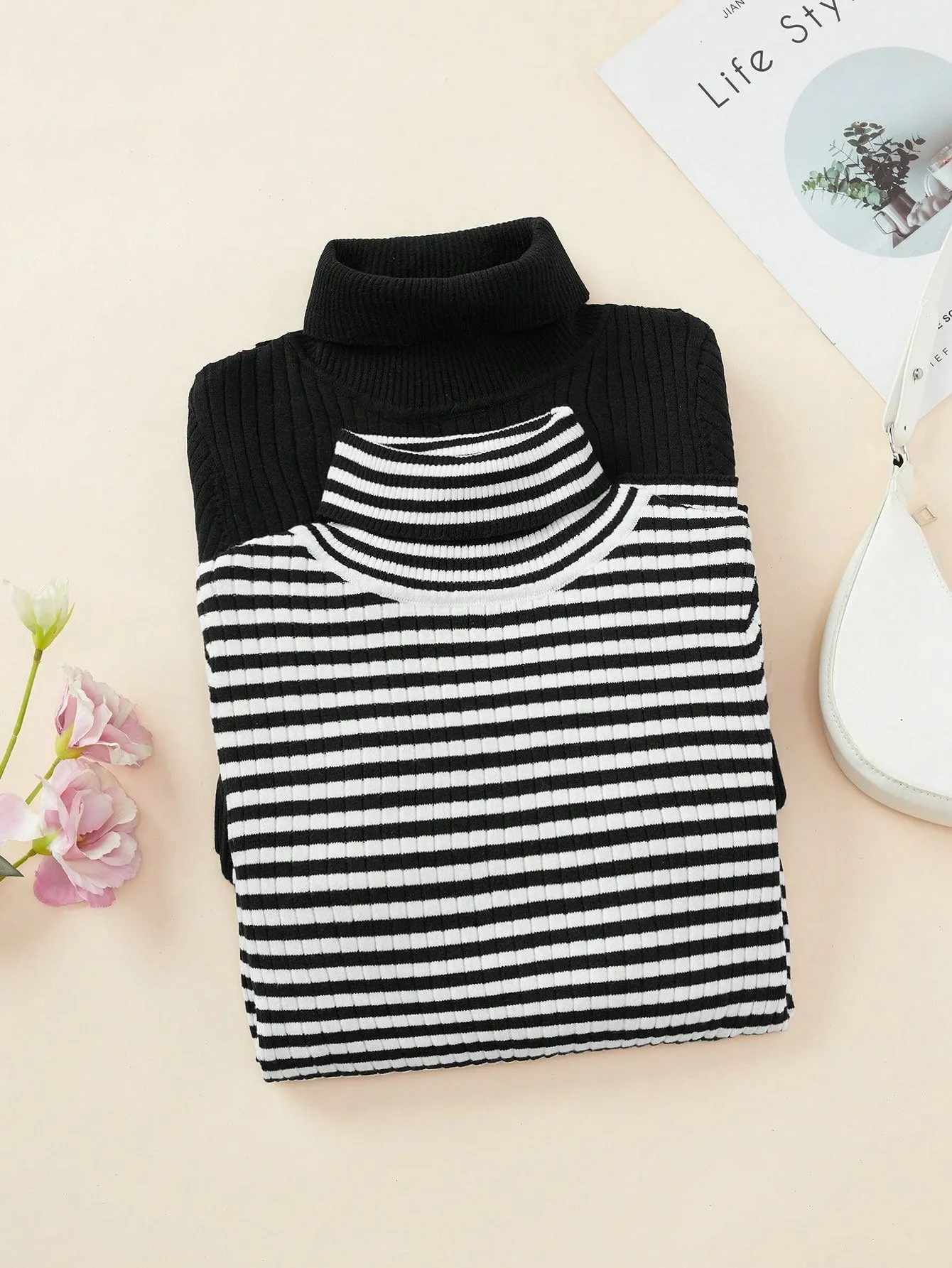 LUNE 3pcs/Set Turtleneck Ribbed Fashionable All-Match Pullover Sweaters For Women sold by Negative product image thumbnail 2