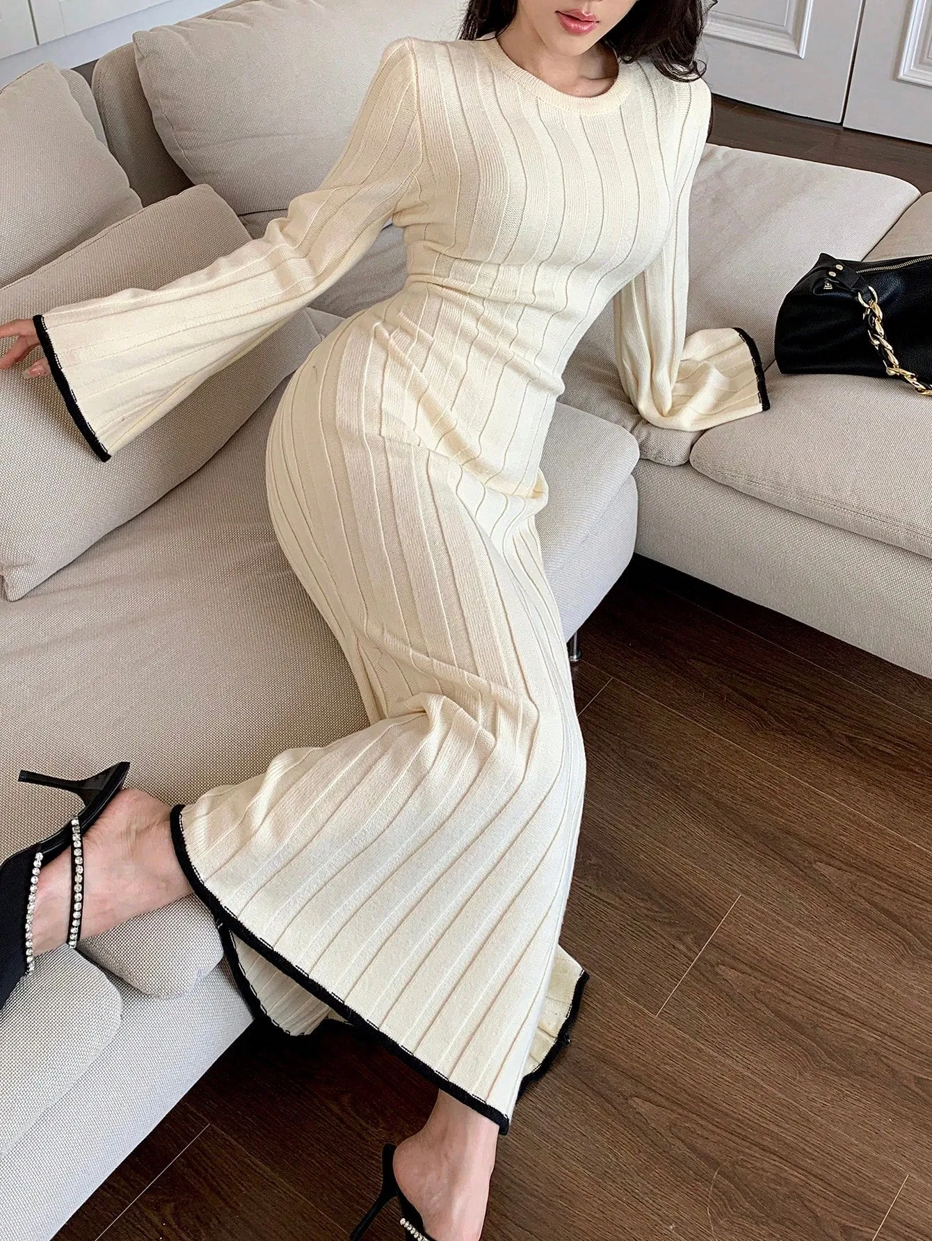 Mulvari Women's Elegant Long Flare Sleeve Knit Sweater Dress sold by Negative product image thumbnail 2