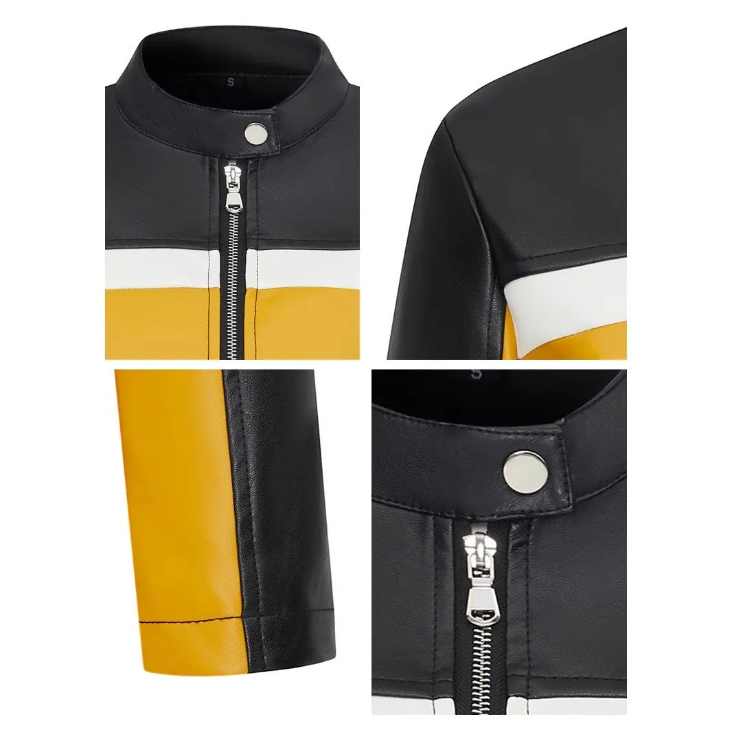 Yellow Edge | Women's Contrasting Splicing Faux Leather Jacket sold by Negative product image thumbnail 4