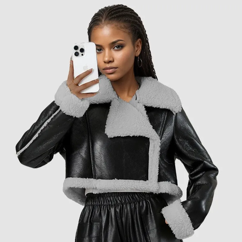 Grey Glow | Women's Faux Leather Street Hipster Jacket sold by Negative