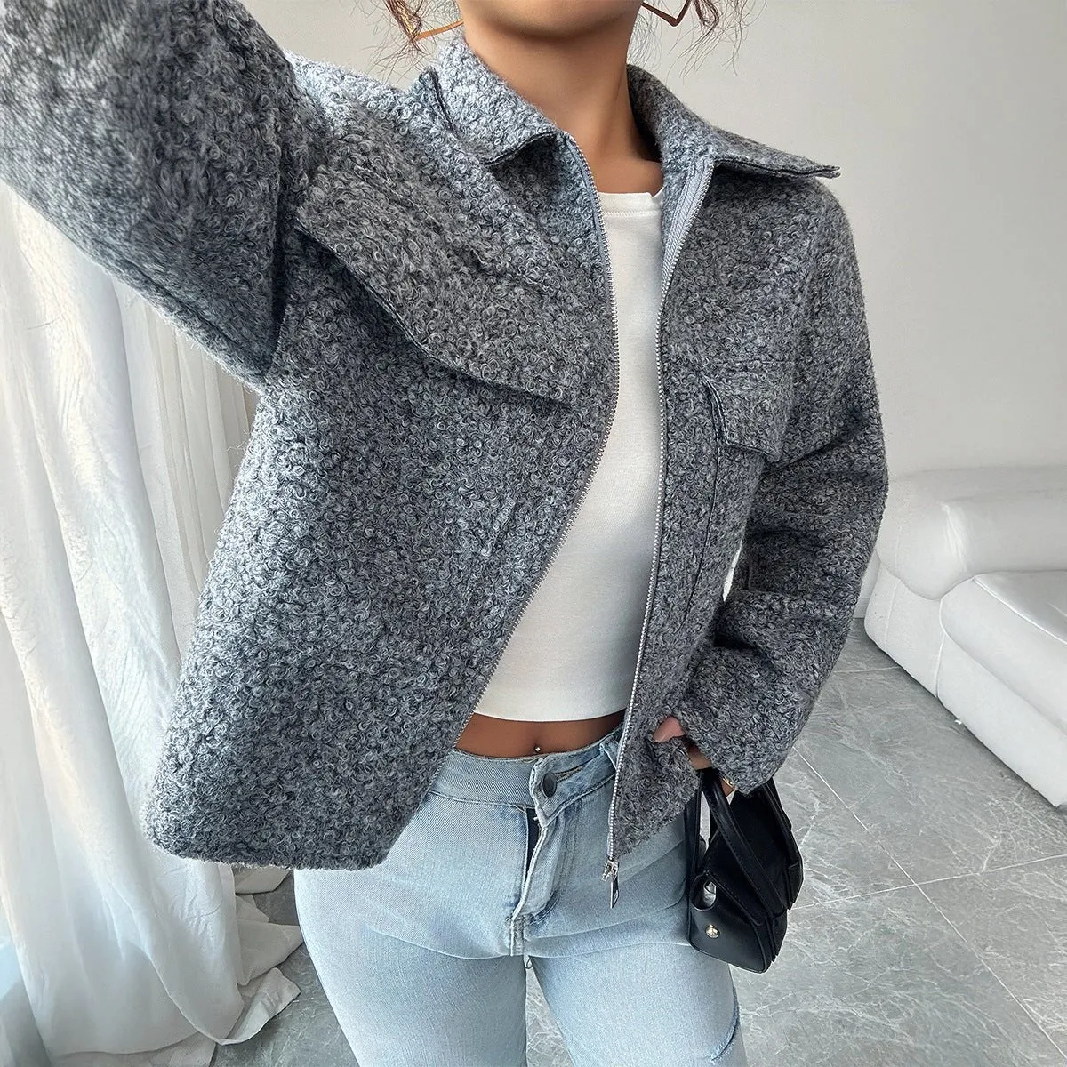 The Modern Muse | Women's Slim Fit Lapel Zipper Blazer Jacket sold by Negative product image thumbnail 4