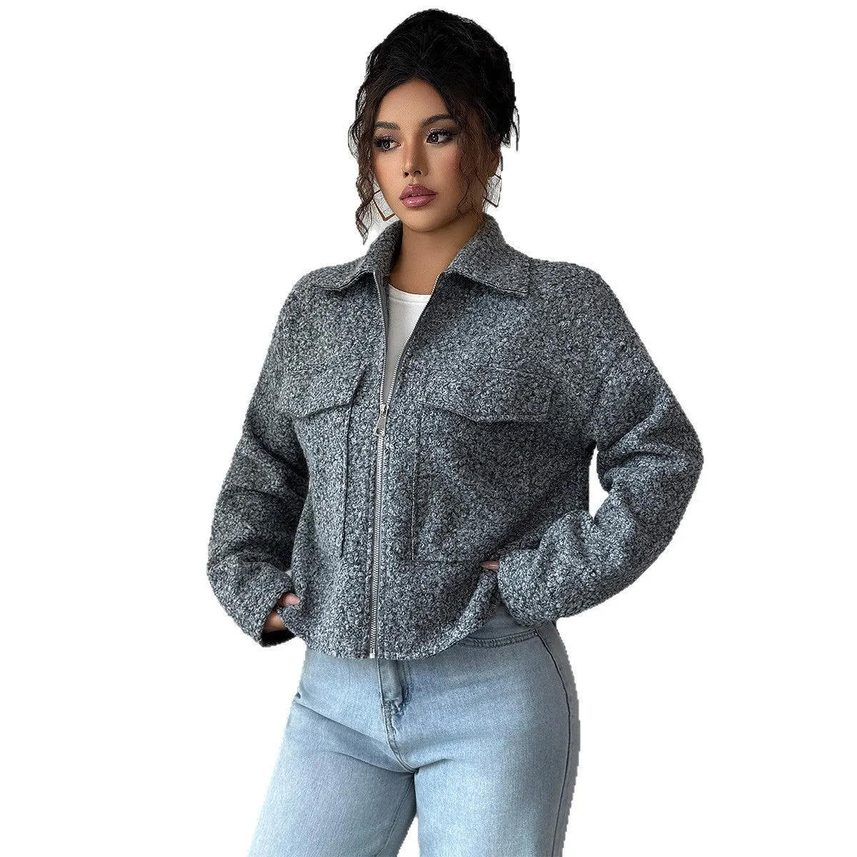 The Modern Muse | Women's Slim Fit Lapel Zipper Blazer Jacket sold by Negative product image thumbnail 5