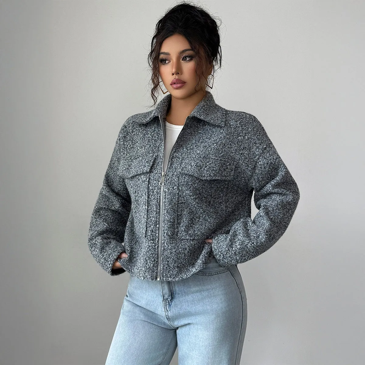 The Modern Muse | Women's Slim Fit Lapel Zipper Blazer Jacket sold by Negative product image thumbnail 2