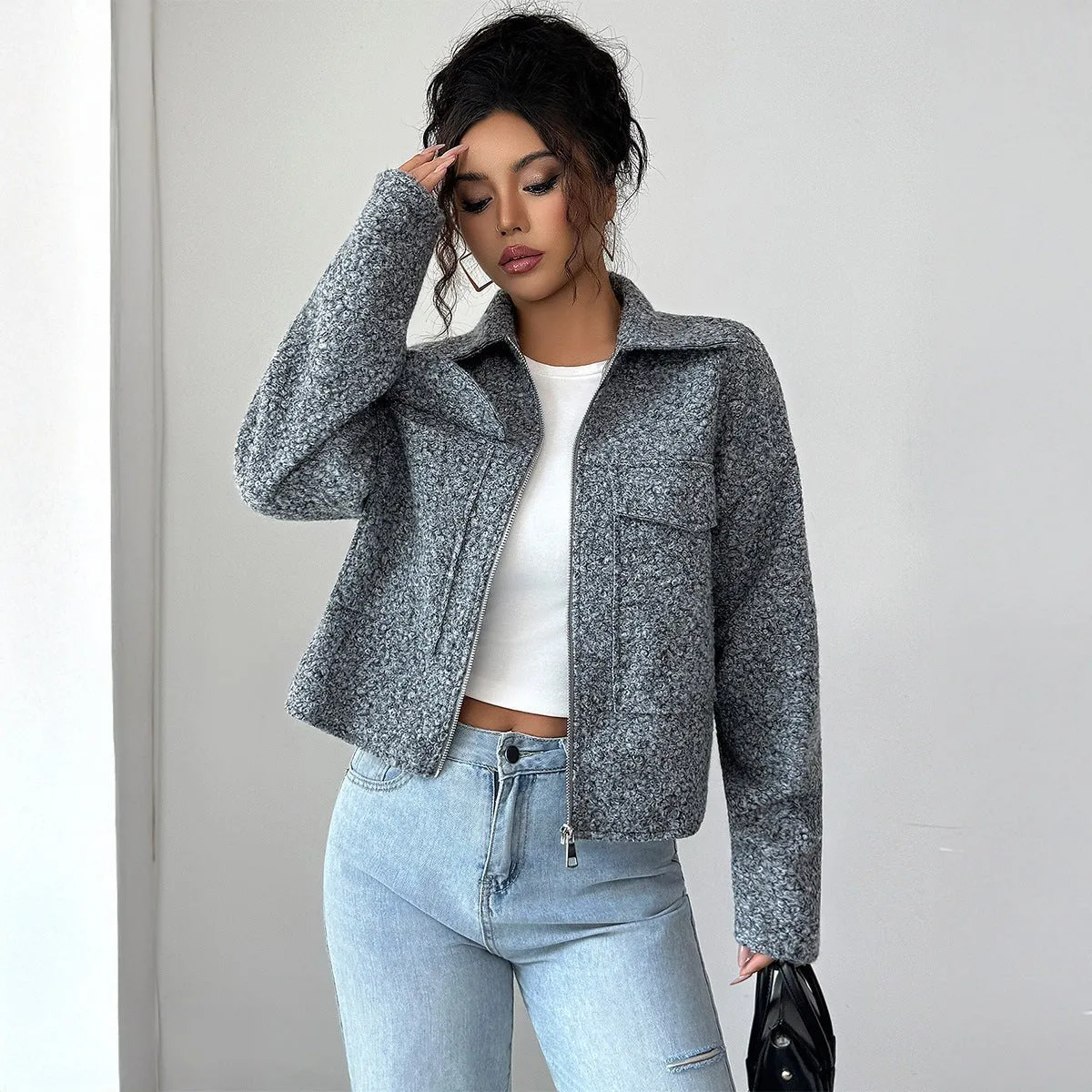The Modern Muse | Women's Slim Fit Lapel Zipper Blazer Jacket sold by Negative product image thumbnail 3