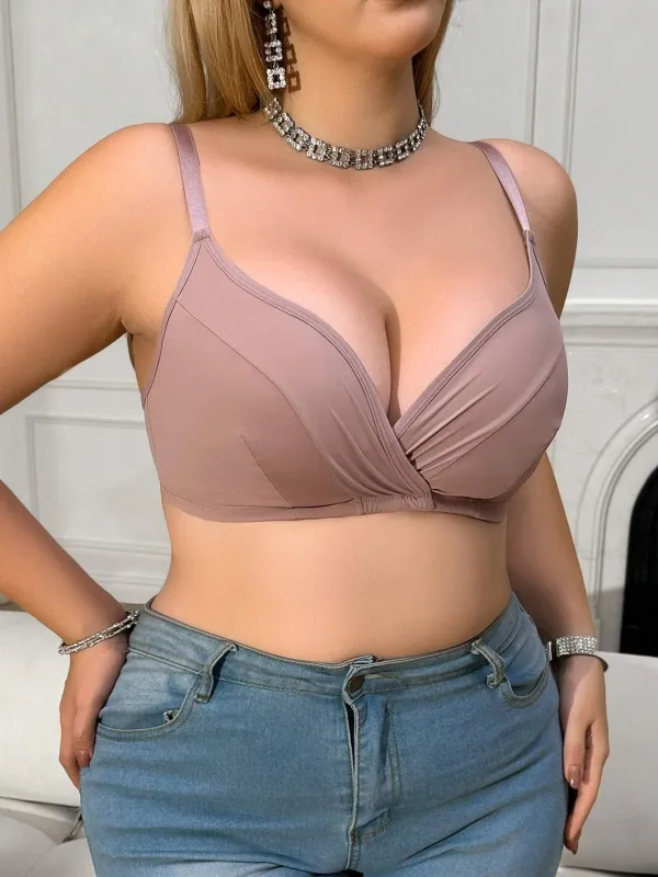 1pc Women's Plus Size Wire-Free, Padding-Free Bra With Elastic Waistband made by Negative