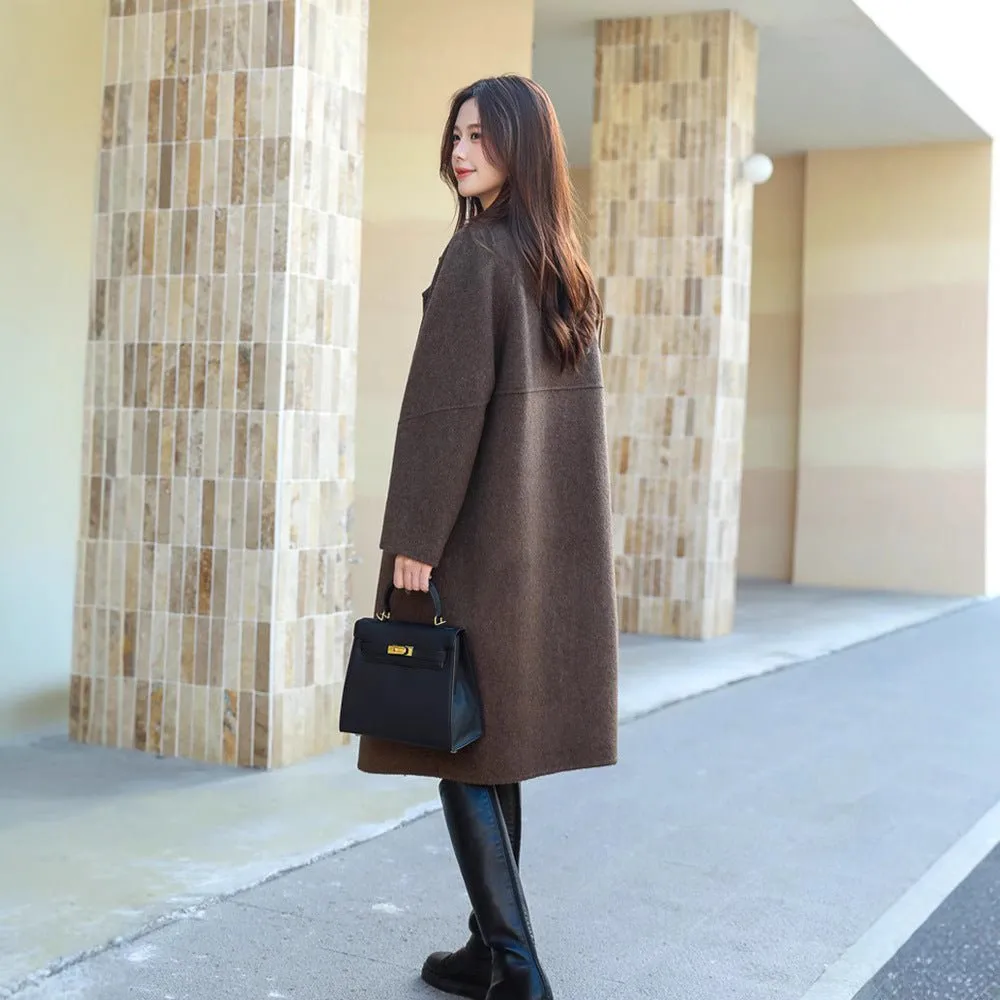 Premium Double-sided wool coat women's medium and long 2025 autumn and winter new cocoon high-end woolen coat sold by Negative product image thumbnail 2