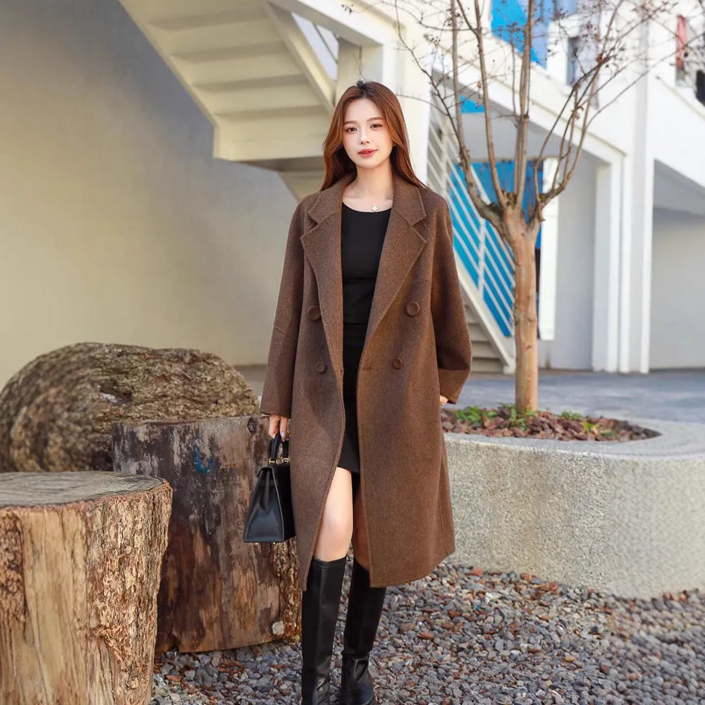 Premium Double-sided wool coat women's medium and long 2025 autumn and winter new cocoon high-end woolen coat sold by Negative product image thumbnail 3